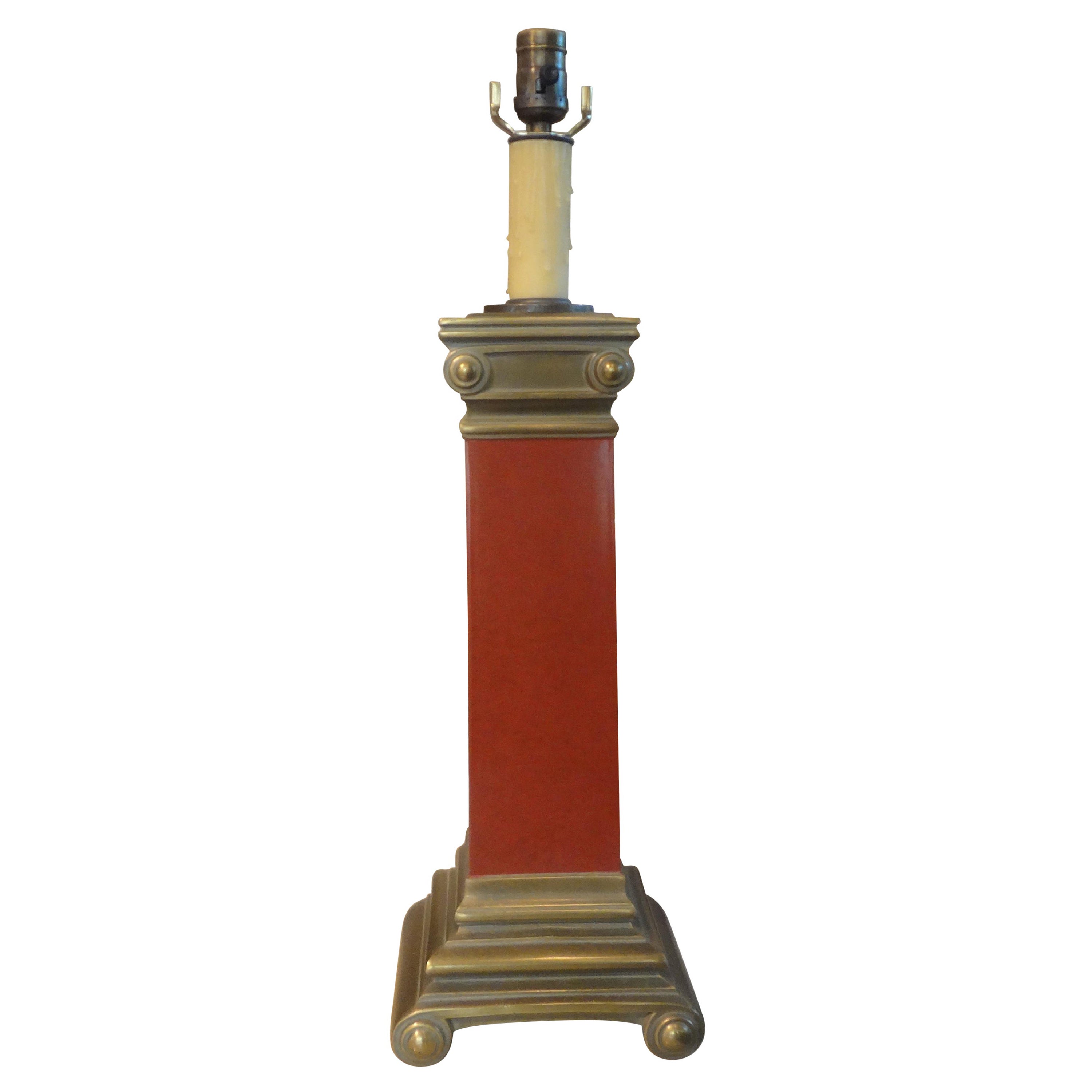 Vintage Brass Neoclassical Style Corinthian Column Lamp