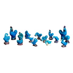 Retro Collection of 15 Miniature Chinese Export Turquoise Glazed Roosters and Ducks