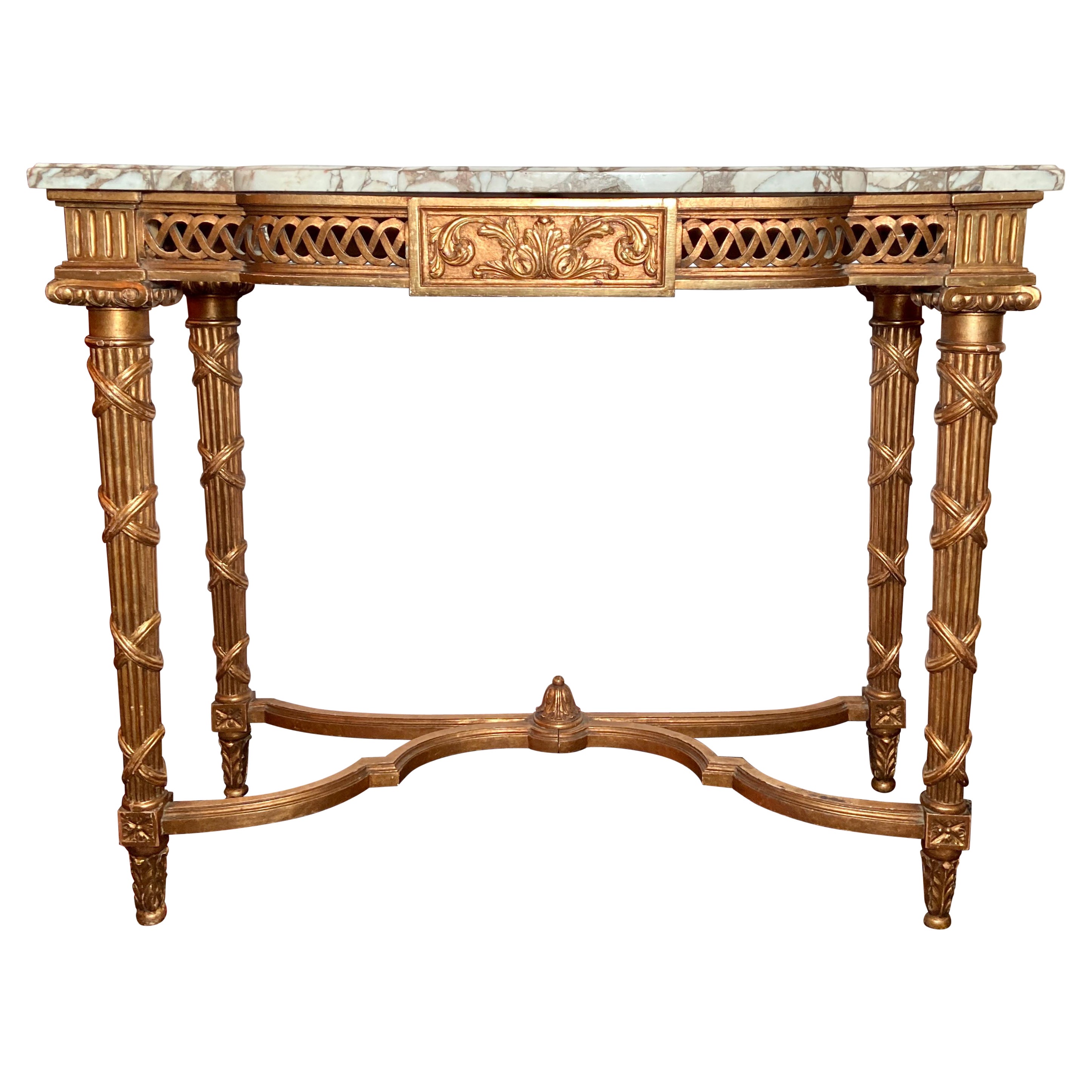 Antique French Louis XVI Gilt Wood and Marble Top Console, Circa 1880 For Sale
