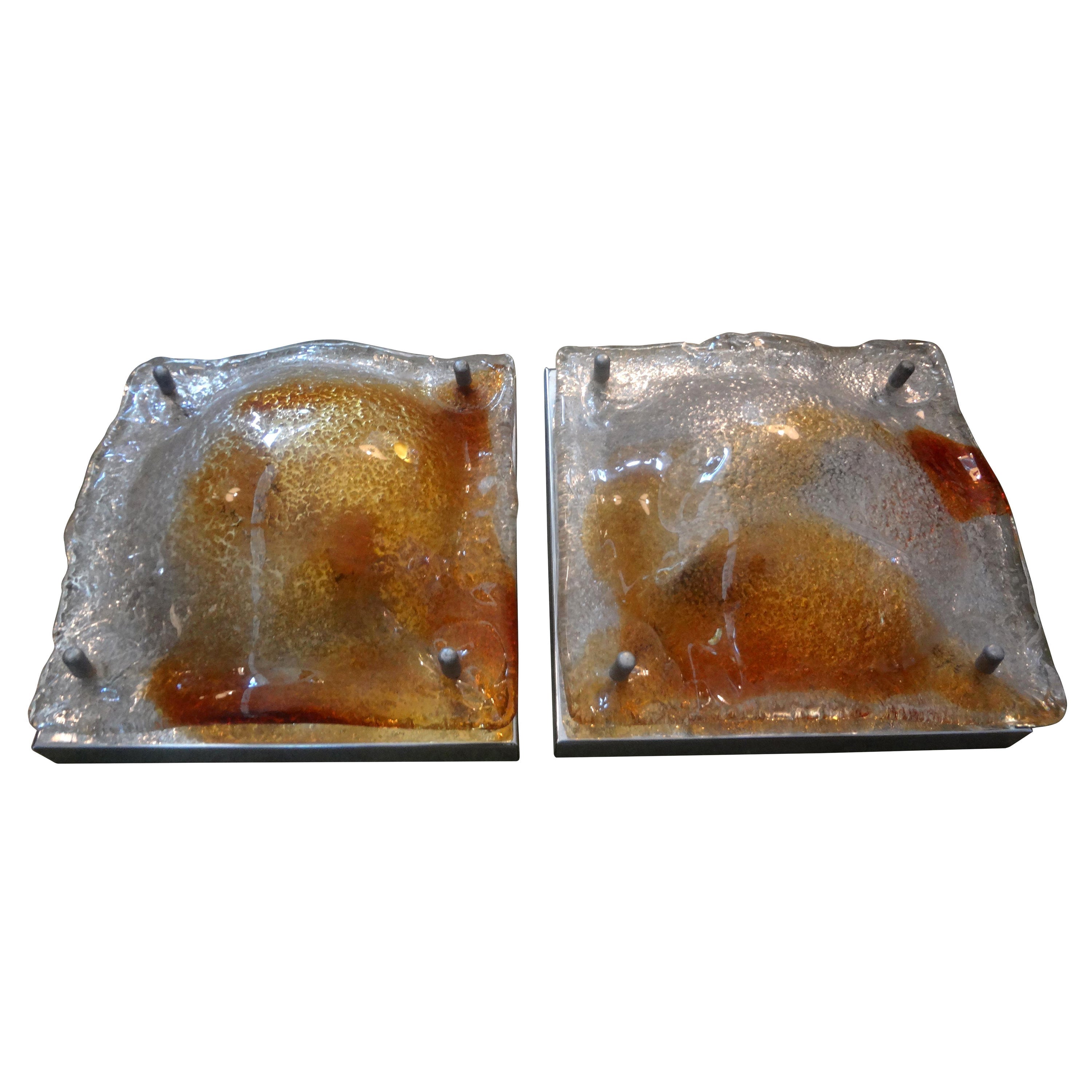 Pair of Italian Murano Glass Sconces by Mazzega For Sale