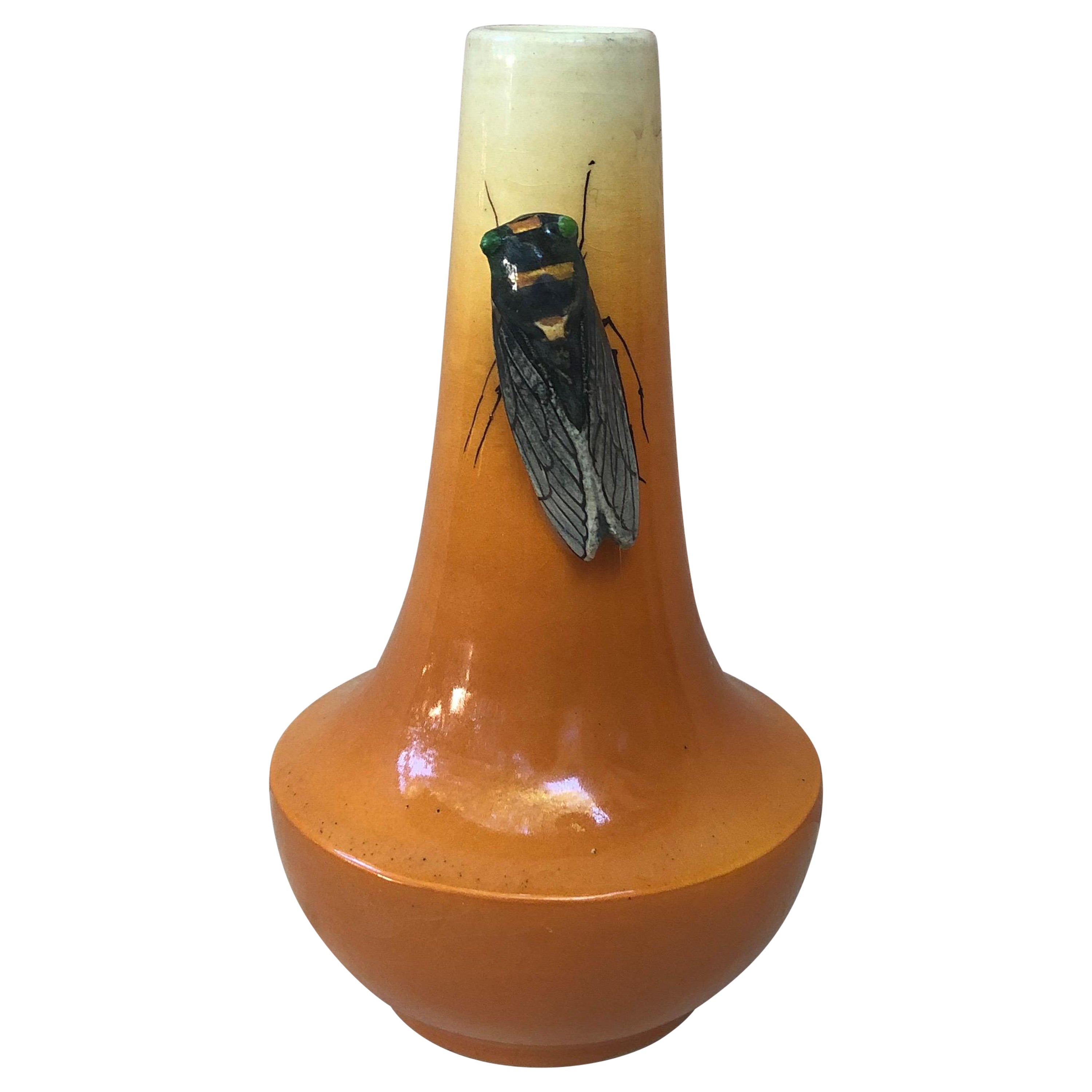Majolica Vase with Cicada Sicard, circa 1950 For Sale