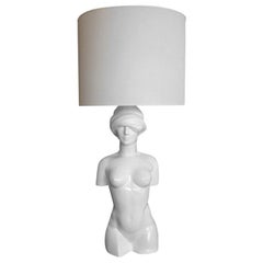 Italian White Lacquered Female Form Sculptural Fiberglass Lamp