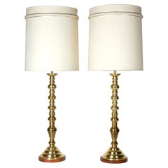 Vintage Art Deco Era Tall Brass Candlestick Table Lamps