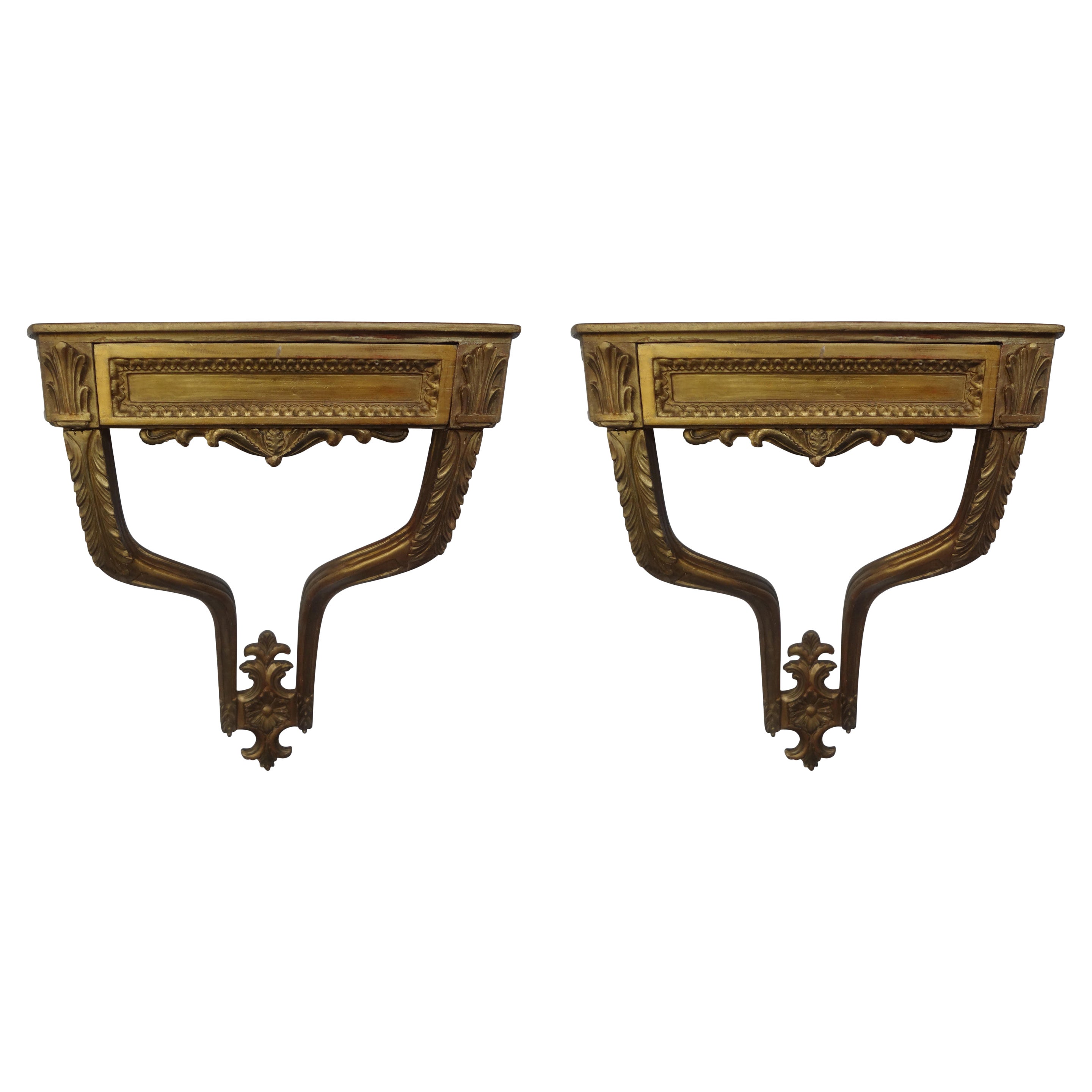 Pair of French Art Deco Wrought Iron Wall Brackets or Consoles with