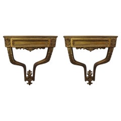 Antique Large Pair of Italian Louis XVI Style Giltwood Wall Brackets or Wall Consoles
