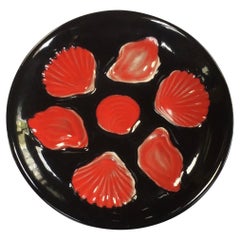 French Black & Red Majolica Oyster, circa 1950