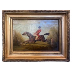 English Steeplechase Hunt Portrait Framed Oil on Canvas Painting