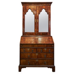 18th Century George II Inlaid Walnut Bureau Bookcase with Mirrored Uppercase