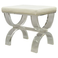 Modern Clear Lucite Acrylic Mid Century X-Frame Vanity Bench Stool