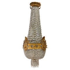 Französischer Kronleuchter aus Bronze und Kristall in Korbform aus dem 19. Jahrhundert