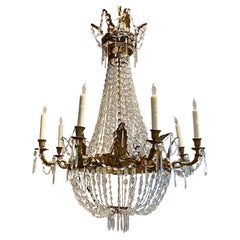 18th Century Italian Empire Crystal and Gilt Tole Basket Style Chandelier