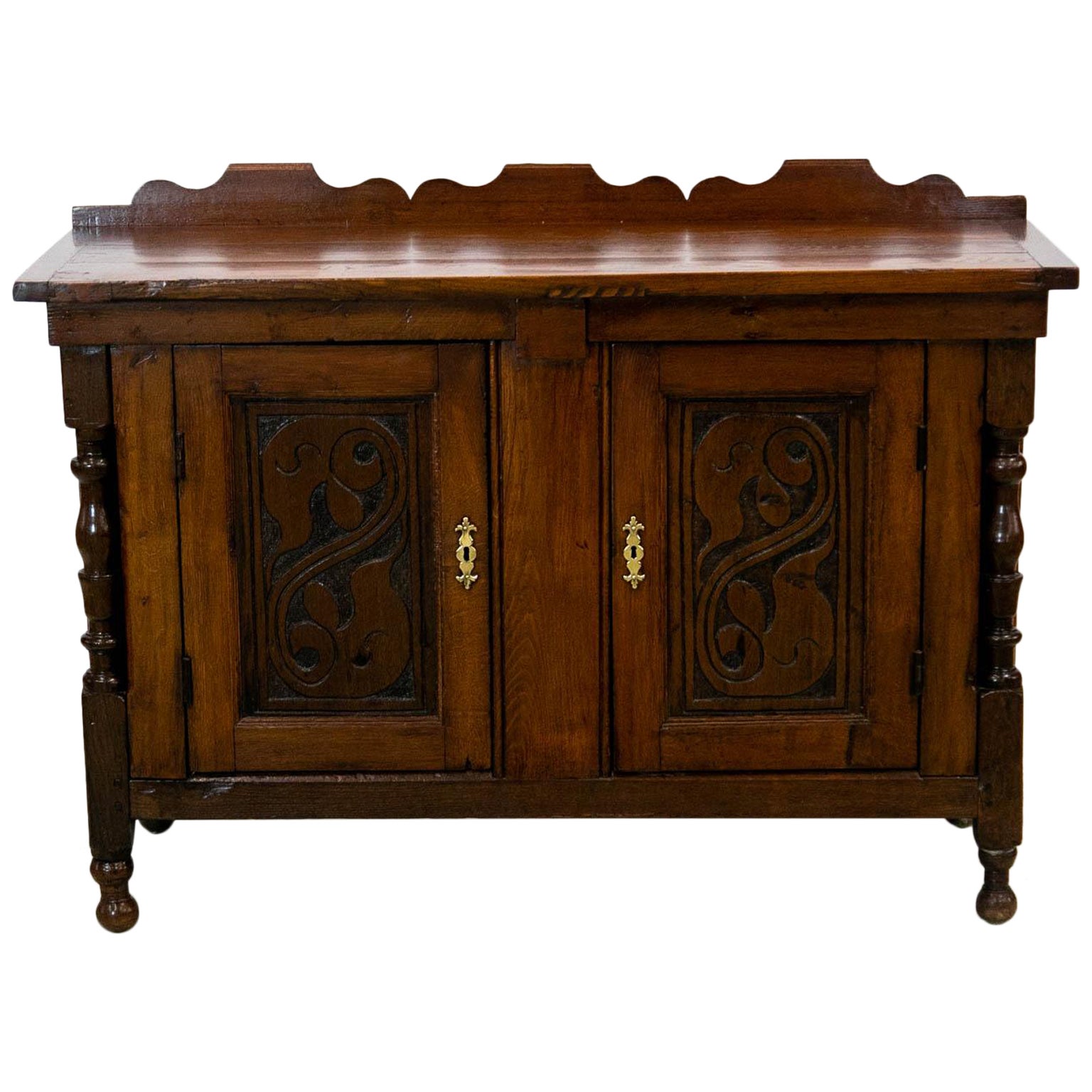English Oak Carved Serving Cabinet For Sale