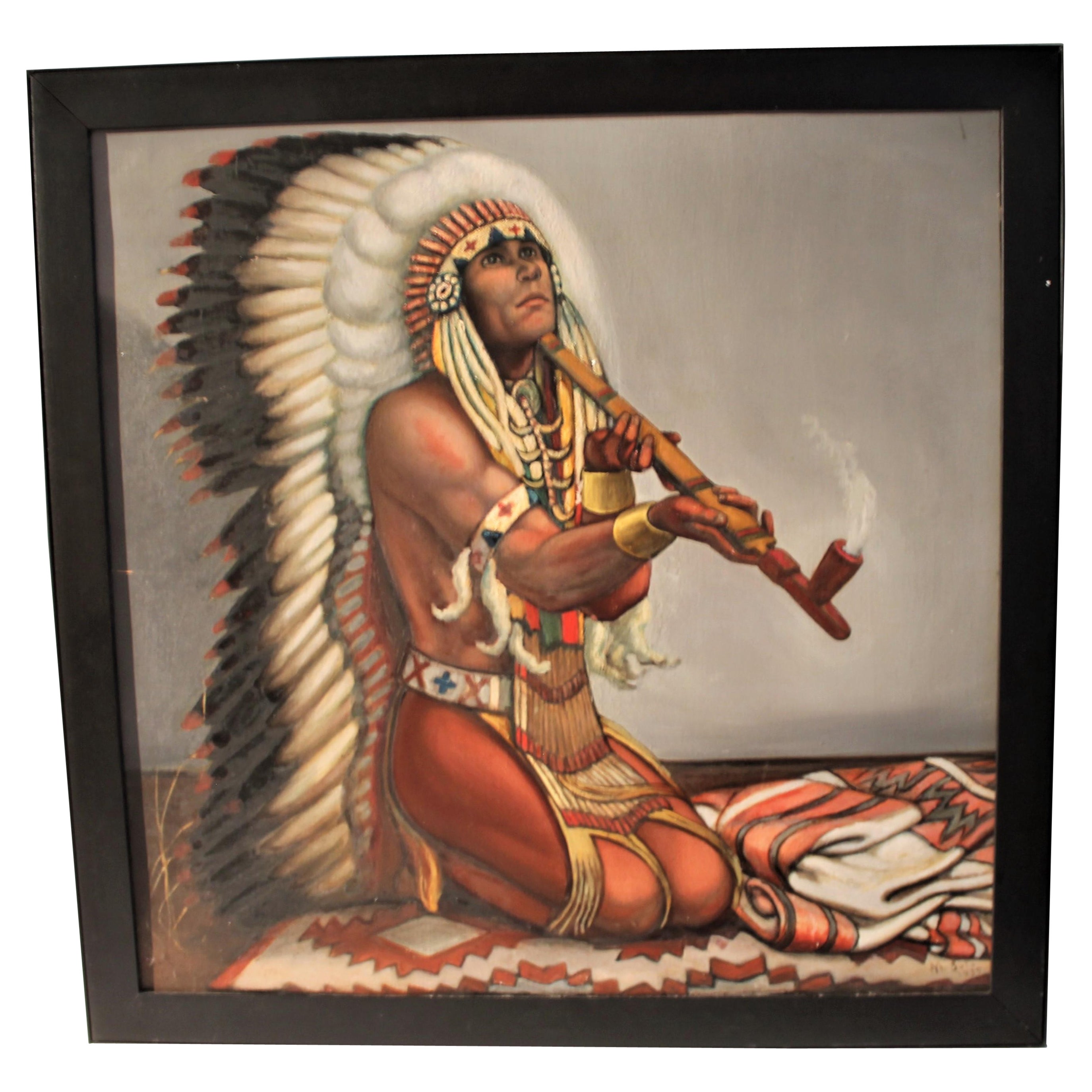 Indian Chief Painting Signed & Dated 1936