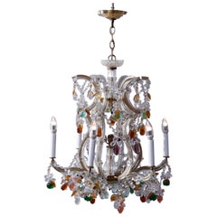 Antique French Style Crystal Chandelier with Polychromed Prisms, circa 1940