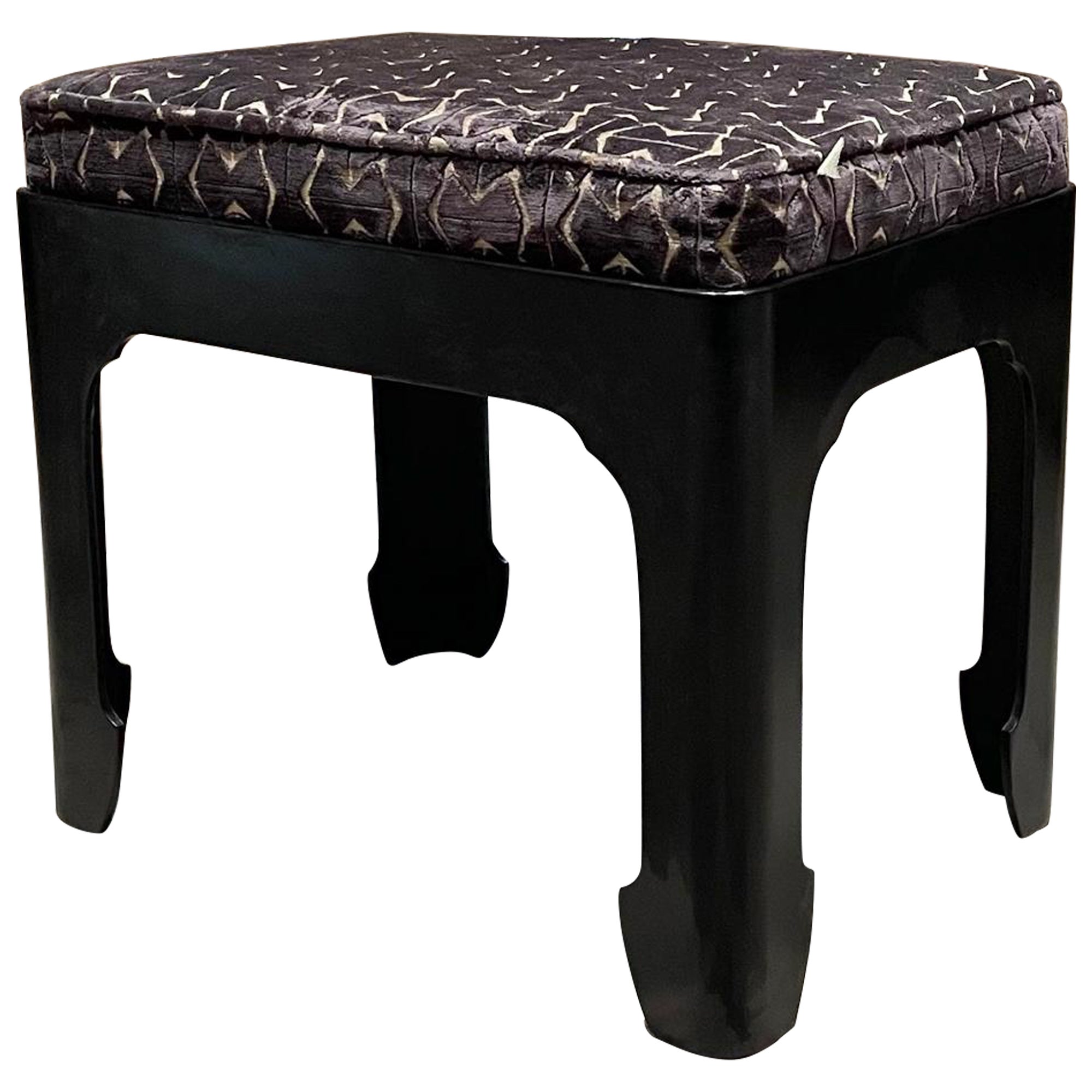 Italy Fabulous Black Fancy Vanity Stool Style of Edward Wormley for Dunbar 1950s For Sale