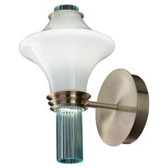 Barovier&Toso Metropolis 01 Wall Sconce with Cadet Blue Glass & Gold Finish