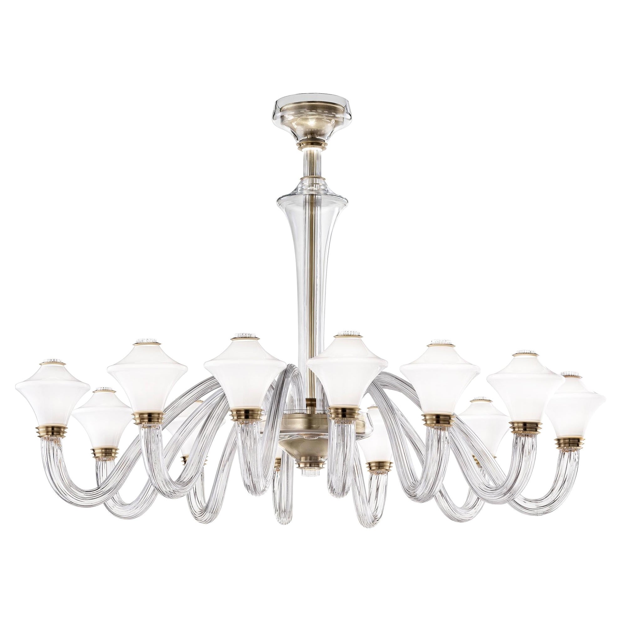 Barovier&Toso Metropolis 12 Chandelier with Crystal Glass & Gold Finish