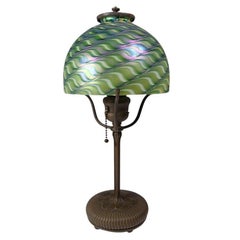 Louis Comfort Tiffany Mission Style Geometric Green Arrow Glass Shade Table Lamp Union Rustic