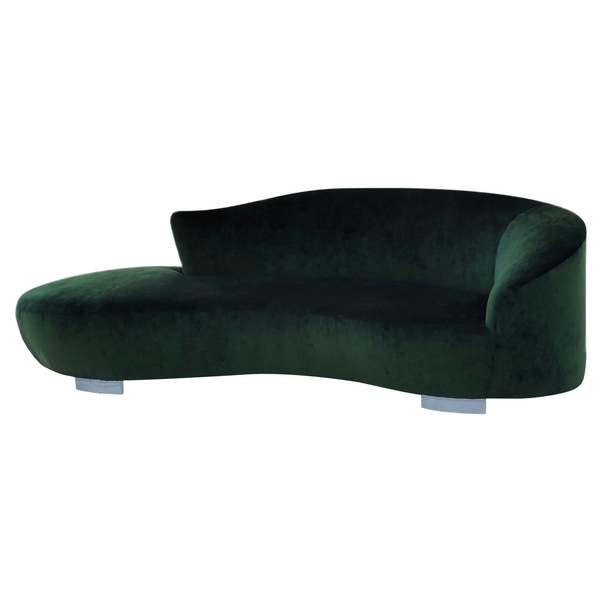 1980s Vladimir Kagan Style Curved Cloud Dark Green Sofa