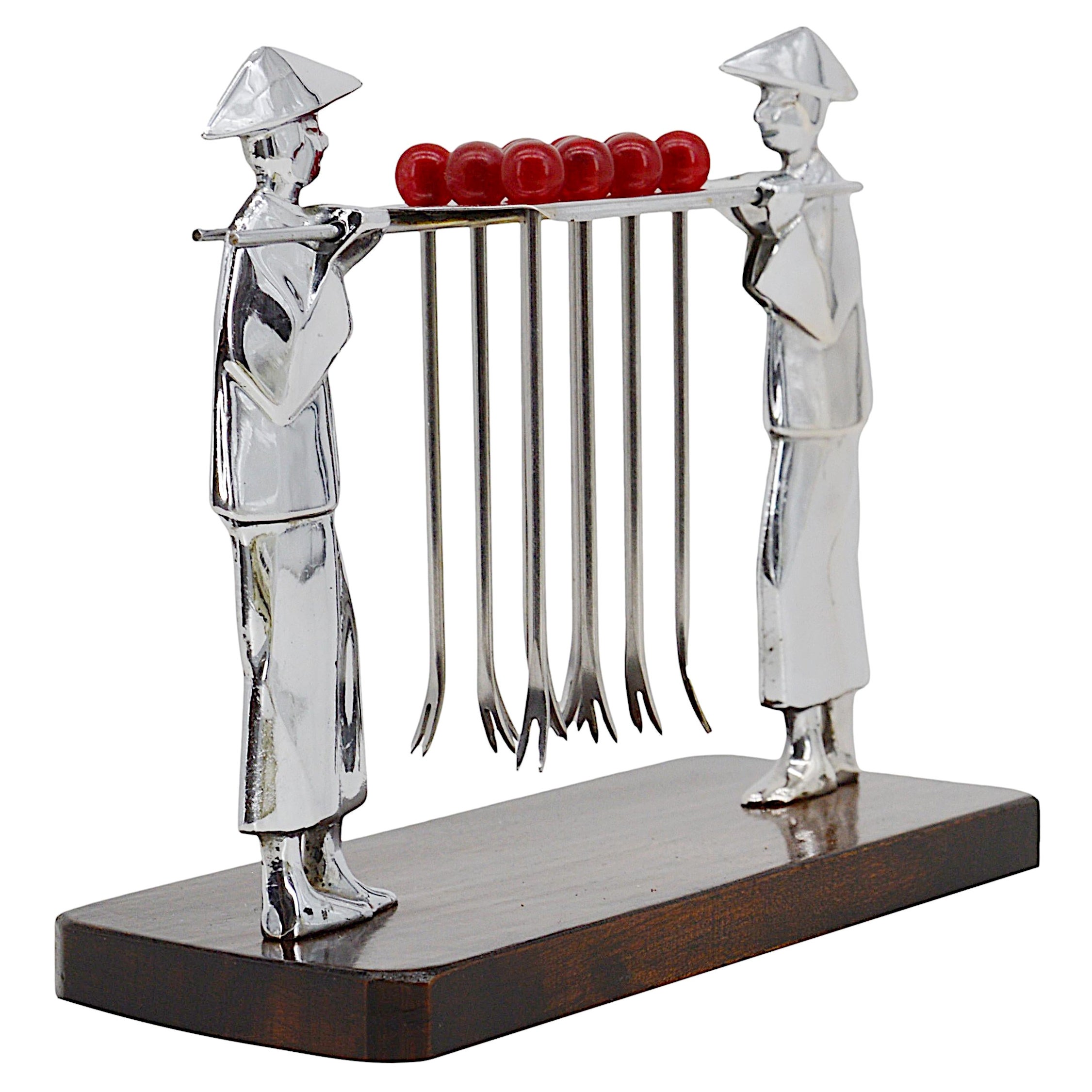 French Art Deco Vintage Cocktail Picks and Long Serving Spoon, circa