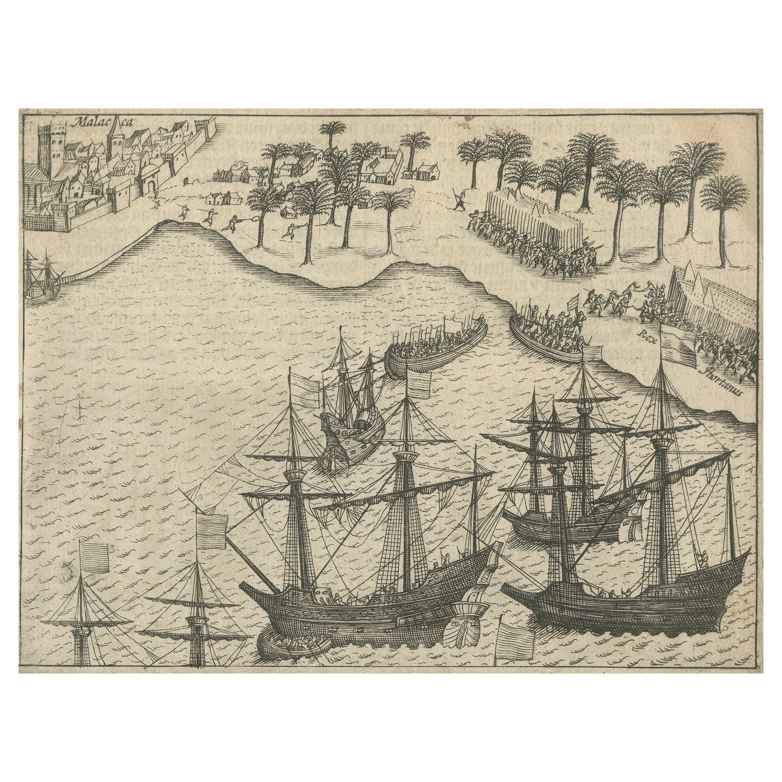 Rare Small Engravings of the Dutch Siege of Malacca in 1606, Published in 1614