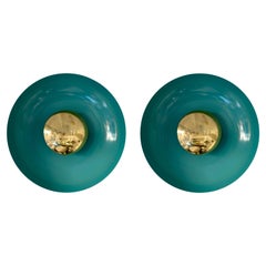 Contemporary Pair of Curve Lacquered Metal and Brass Sconces, Italy