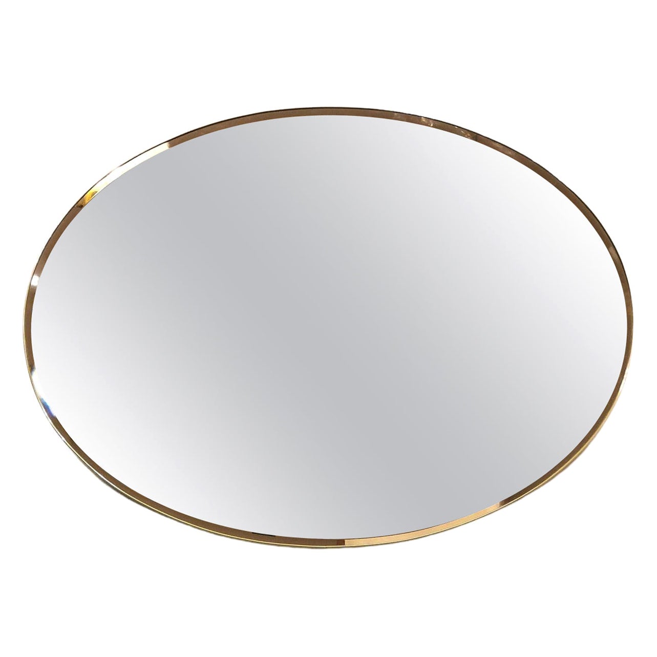 Wall Mirror Bronzed Glass Oval Brass Golden Midcentury Italian Design 1970s For Sale
