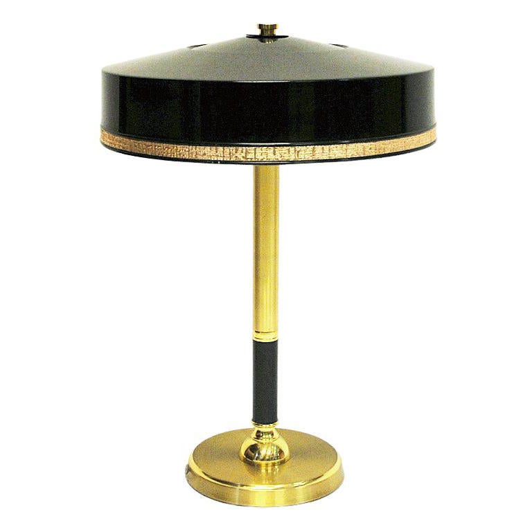 Black Shade and Brass Table Lamp by C.E. Fors for Ewå Värnamo 1960s, Sweden
