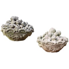 Set of Antique Limestone Basket of Fruit Finials
