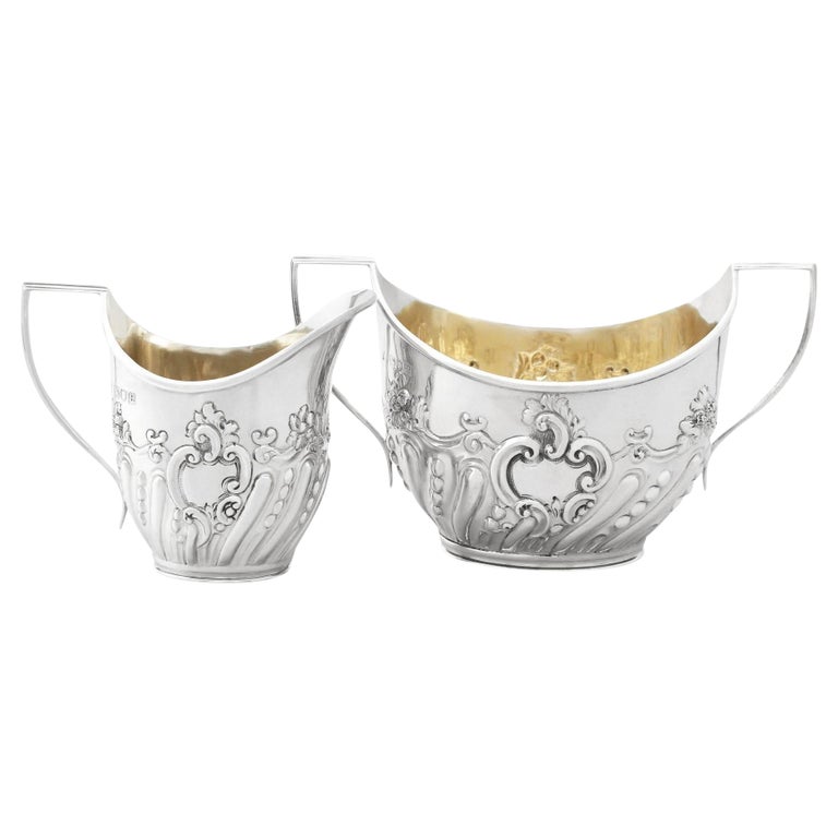 Victorian Sterling Silver Cream Jug and Sugar Bowl For Sale