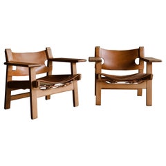 Vintage Pair of Spanish Chairs Designed by Børge Mogensen, Denmark, 1970s