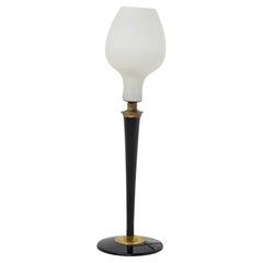 Large Italian Table Lamp in Opal Glass and Wood and Brass