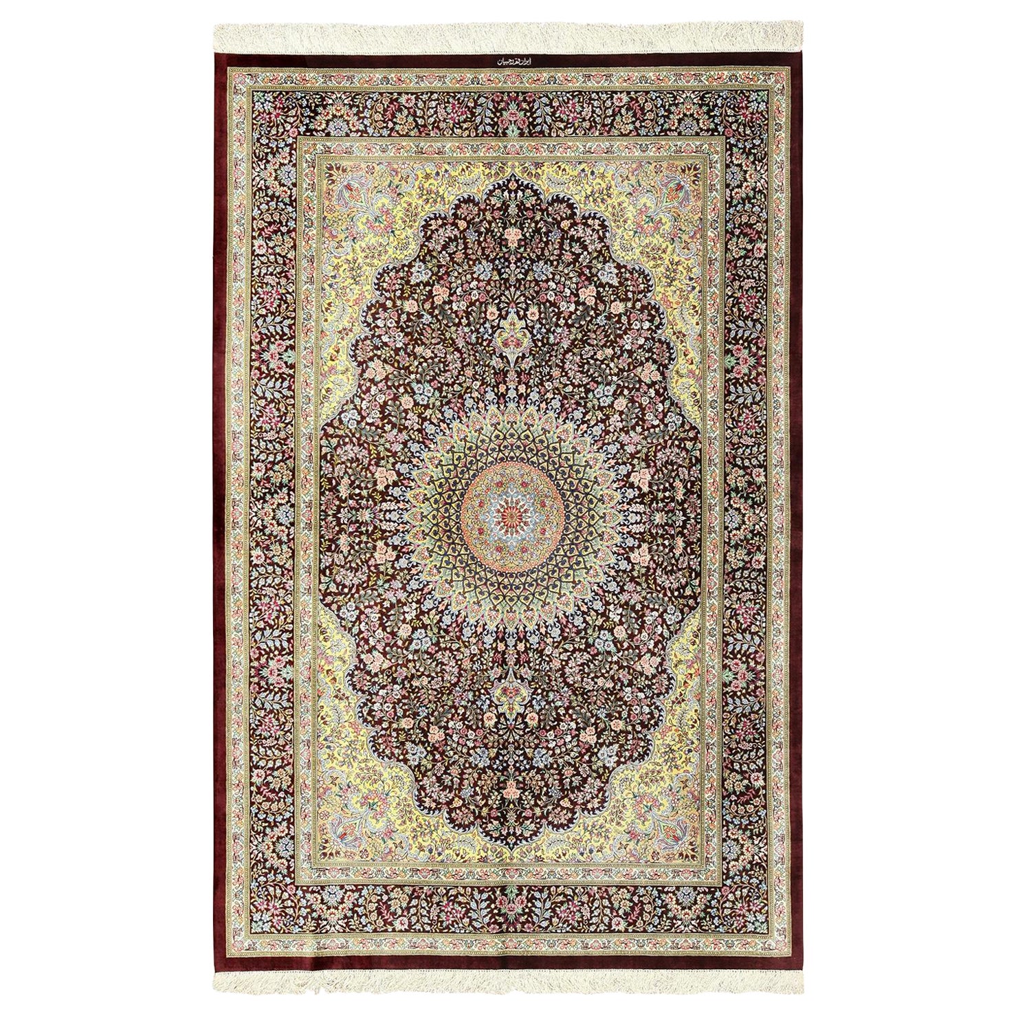 Silk Persian Qum Rug. Size: 5 ft x 7 ft 10 in  For Sale