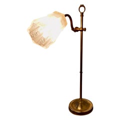 Antique French Brass Desk Lamp with Opaline Glass Shade