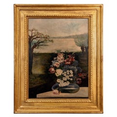 Impressionist Style Signed Still Life with Vase of Flowers and Landscape