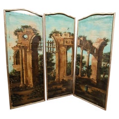 N.3 Antique Paintings Classical Architectural Ruins, Canvas, Wood Frame, '700