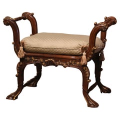 19th Century French Louis XIV Carved Walnut Piano Bench with Silk Cushion