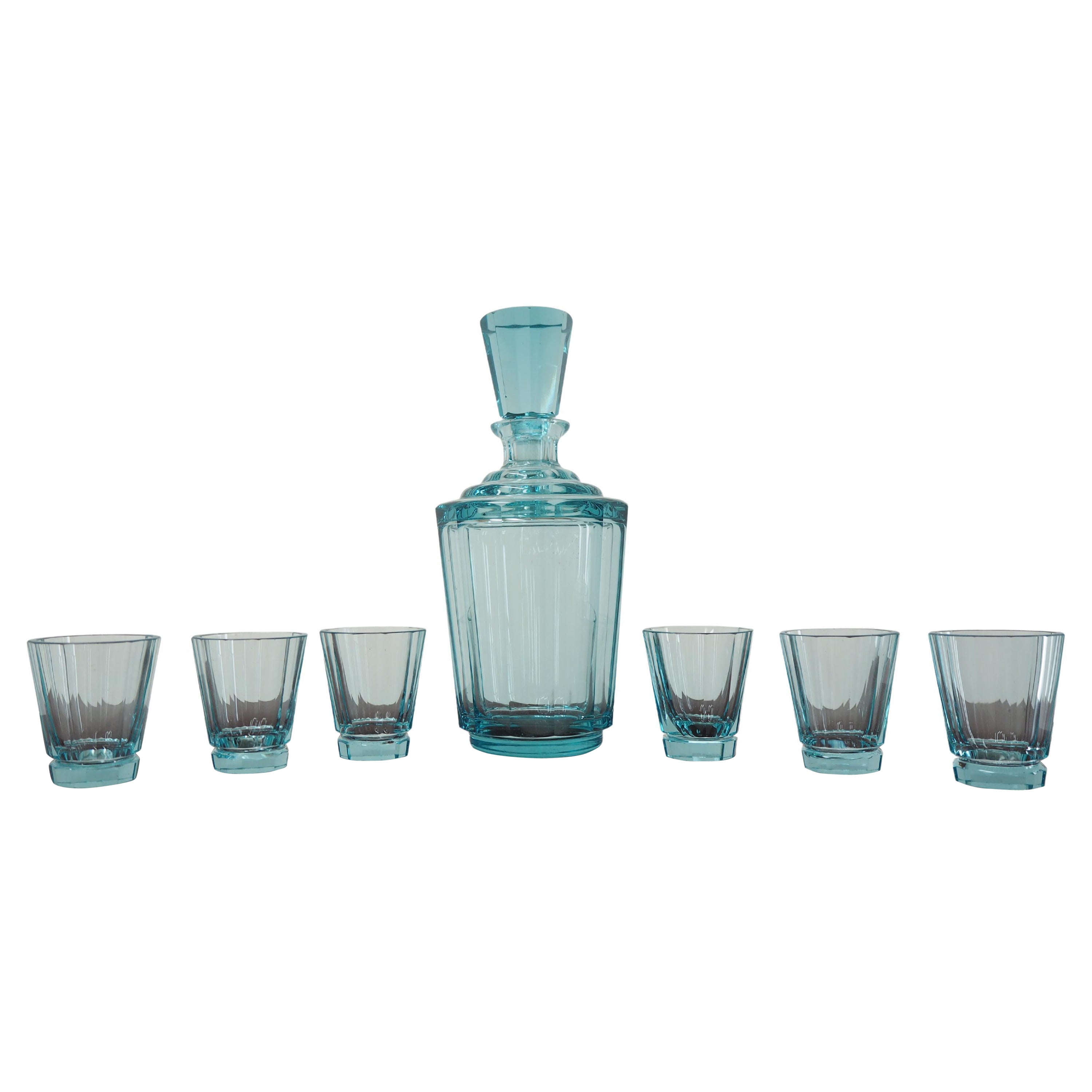 Art Deco Carafe with Set of Six Glasses, 1930s