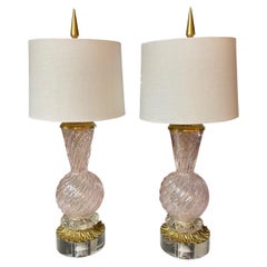 Pair of Vintage Pink Murano Glass Lamps