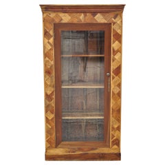 Vintage Marquetry Geometric Inlay Mixed Wood One Drawer Bookcase Display Cabinet Curio