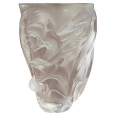 Retro French Lalique Crystal Vase with Dove Motifs