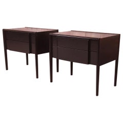 Barney Flagg for Drexel Parallel Black Lacquered Nightstands, Newly Refinished