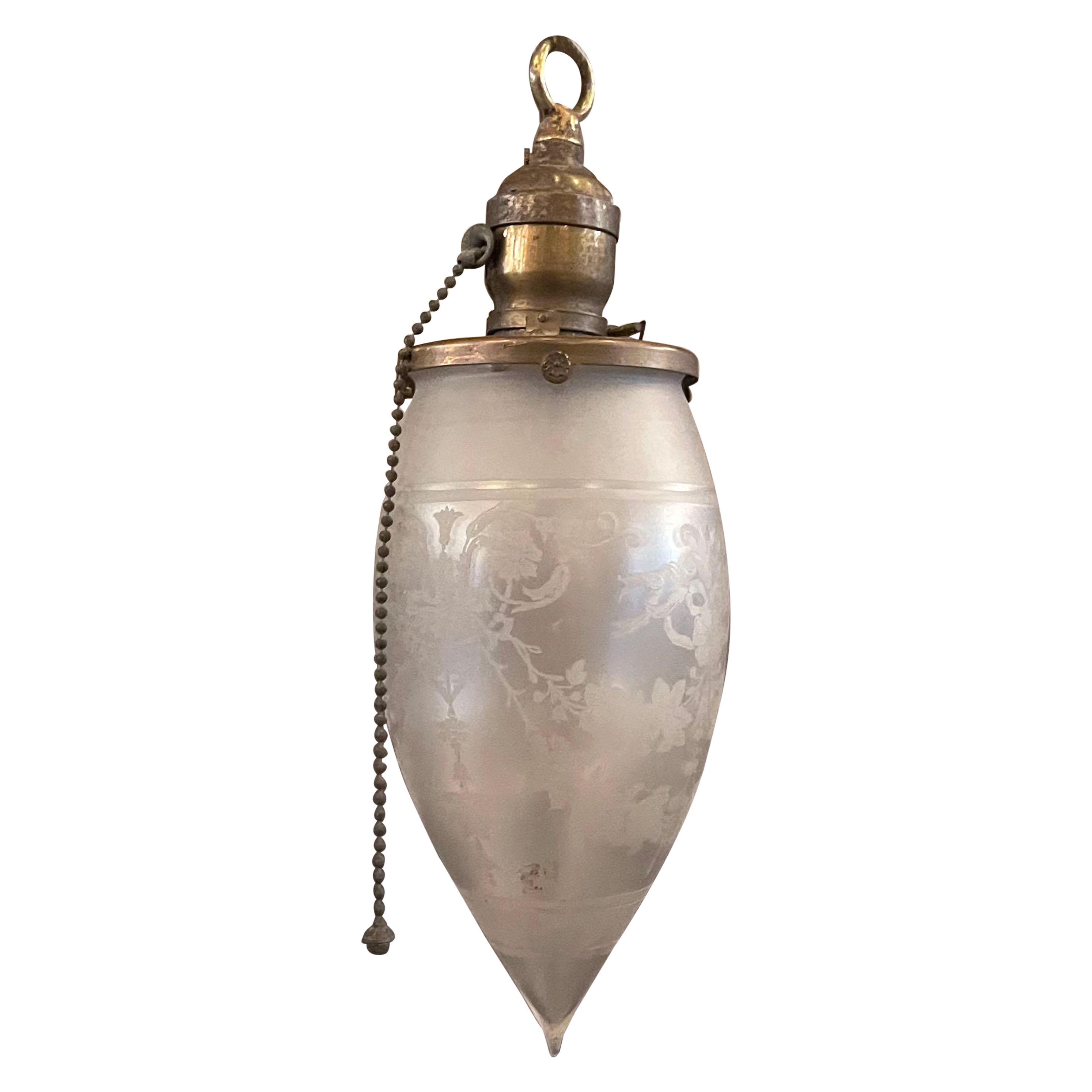 Antique Industrial Frosted Teardrop Pendant Light For Sale