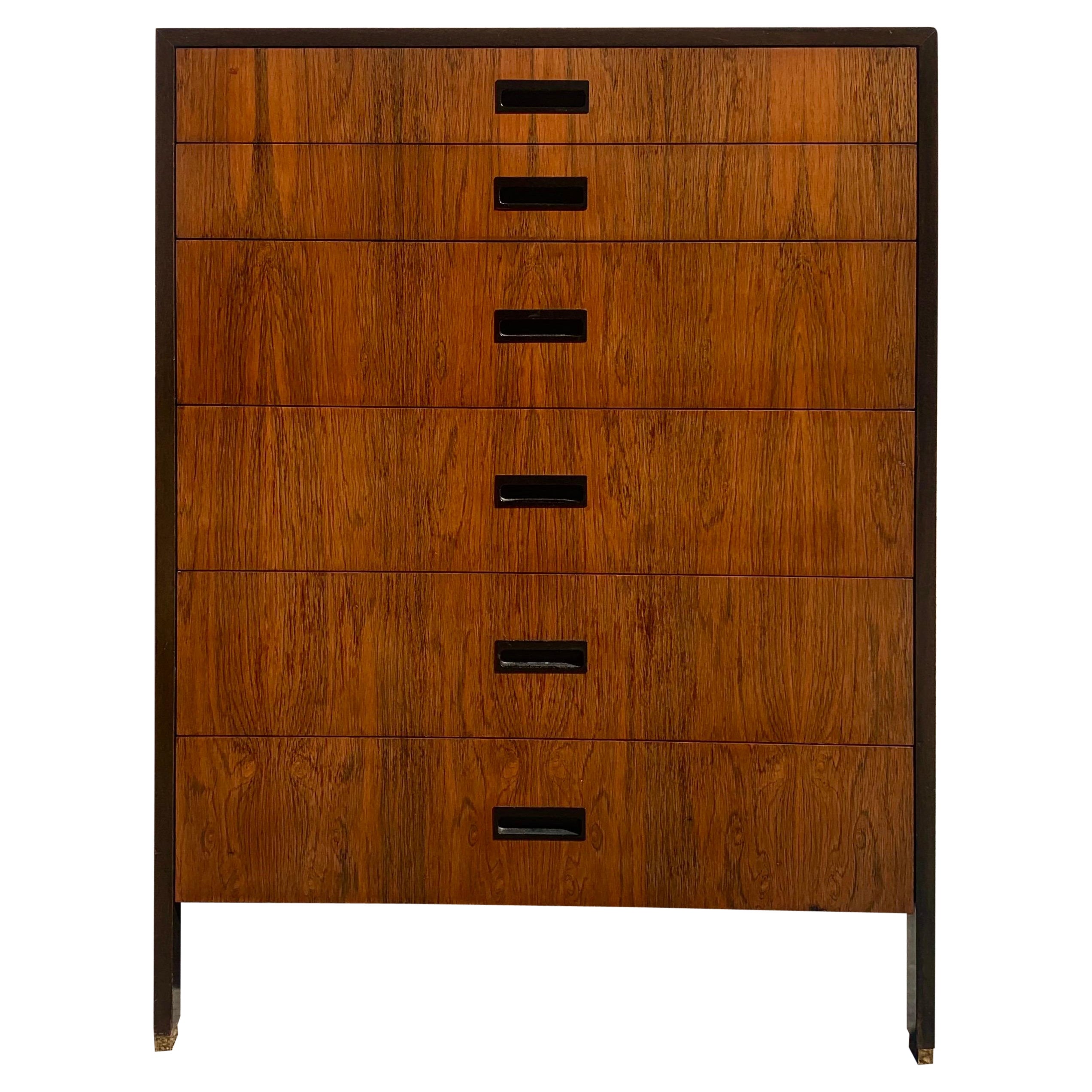 Harvey Probber Tall Boy 6 Drawer Dresser in Rosewood and Mahogany
