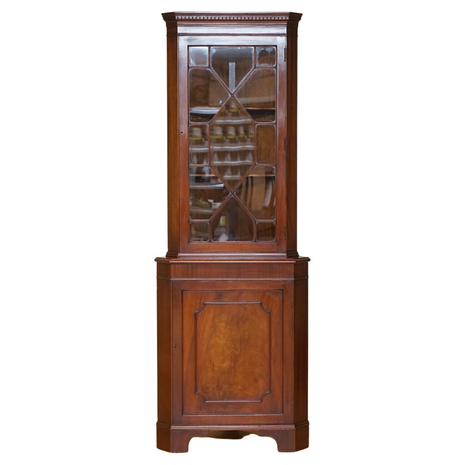 Vintage Brown Hardwood Astragal Glazed Corner Cabinet