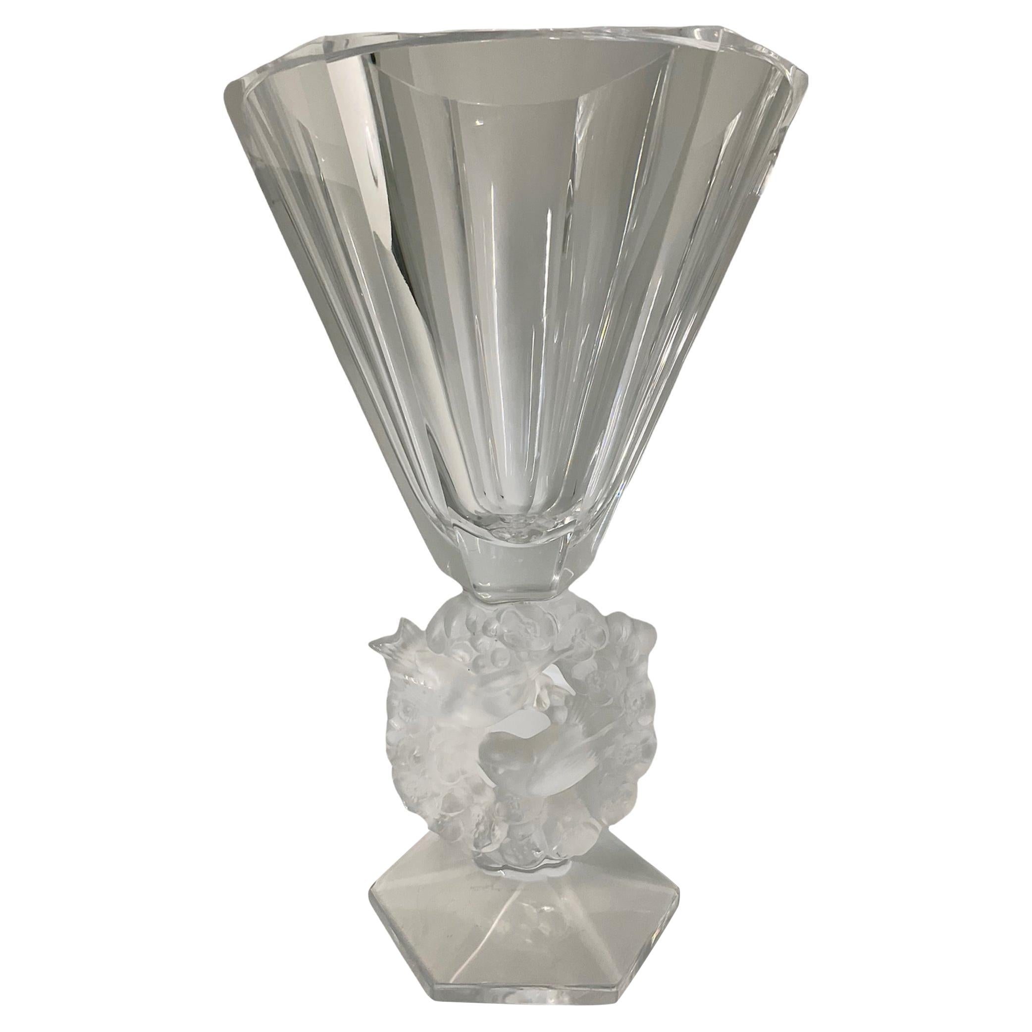 Lalique Crystal Mesange Flower Vase