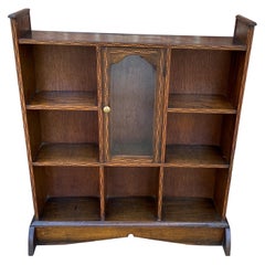 Antique English Oak Display Shelf Cabinet Bookcase Freestanding Inlaid, c. 1920