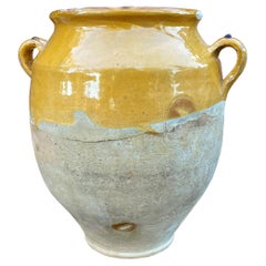 Antique French Confit Pot Large Gold Yellow Glazed Pottery Jar Earthenware #1