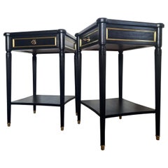 Pair of French Louis XVI Style Nightstands Tables, Bronze & Brass Details