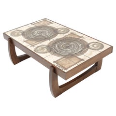 Table basse brutaliste en wengé avec carreaux par OX Art pour Trioh:: 1976